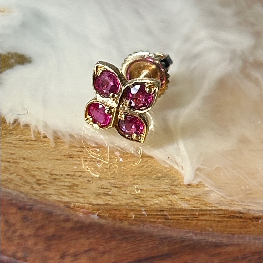 14k Solid Gold & Ruby Single Earring - image 2
